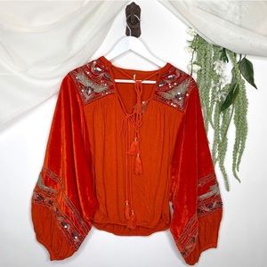 Free People Hearts Aflame Velvet Sequin Blouse